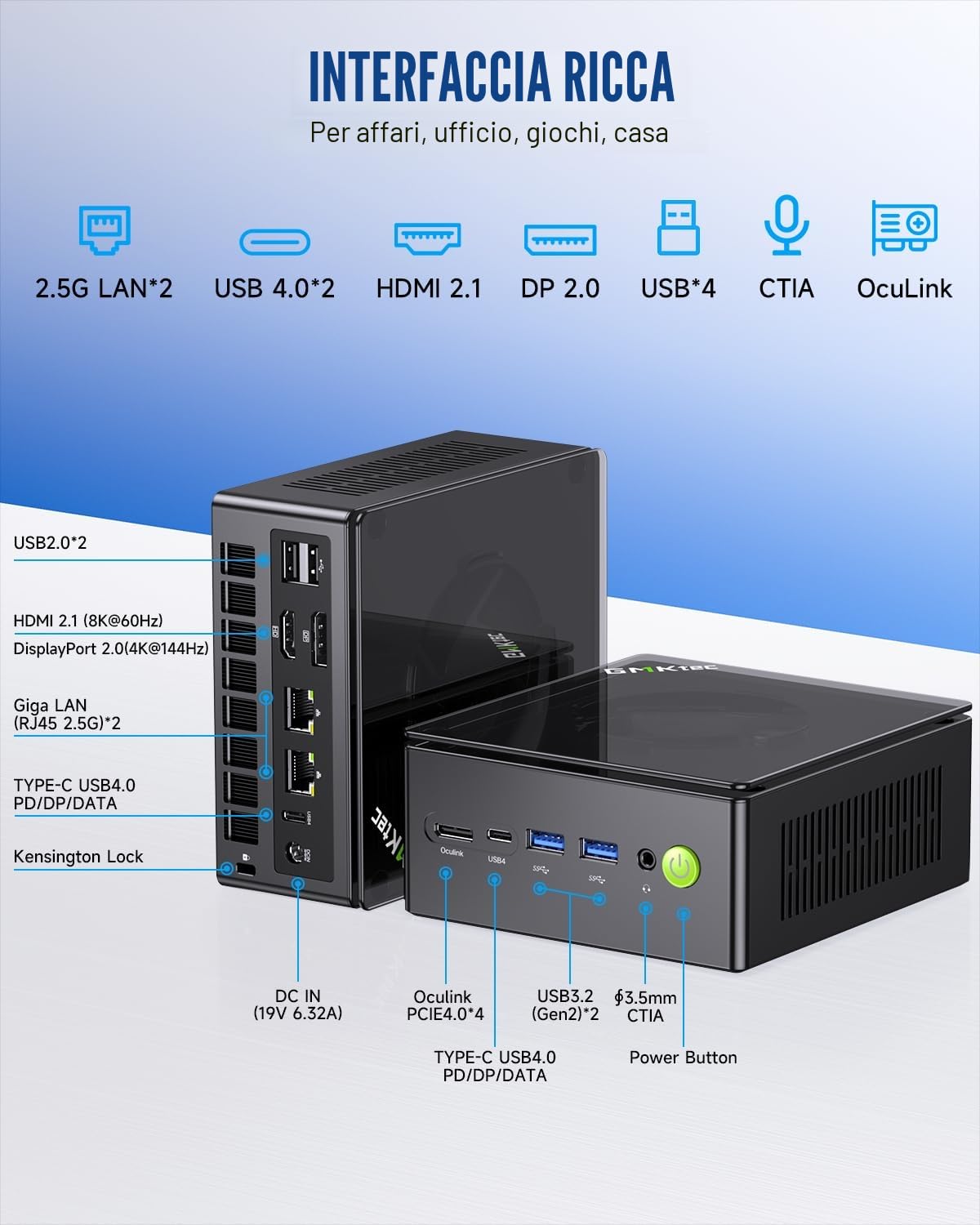GMKtec Gaming Mini PC K8 Plus AMD Ryzen 7 8845HS (8C/16T, Up to 5.1GHz) 32GB RAM DDR5 512GB SSD, Oculink Desktop Computer/Dual NIC 2.5G/WIFI 6/BT5.2/HDMI 2.1/USB4/USB3.22+USB2.0