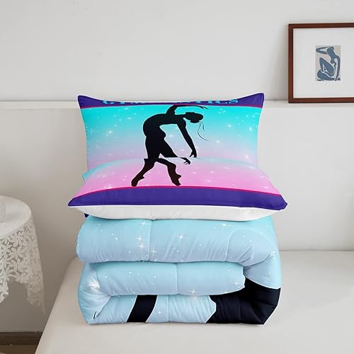 Miniatura 4 de Juego de ropa de cama de gimnasia Queen para niñas, edredón de cielo estrellado para niños, adolescentes, edredón temático de baile de ballet para