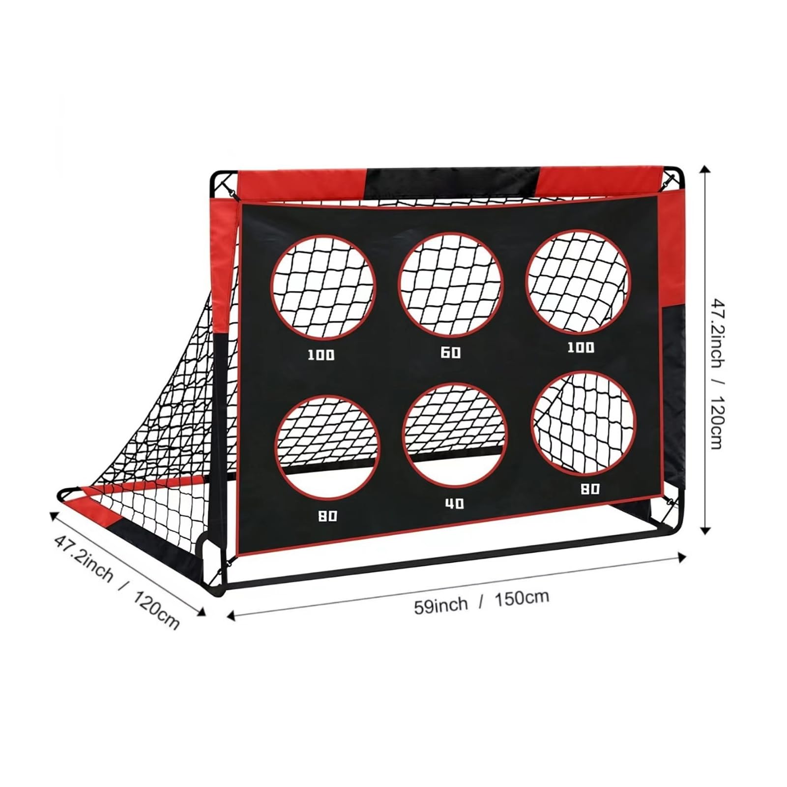 Porta da calcio portatile design 2 in 1, rete da calcio pieghevole per allenamento all'aperto con 5 zone bersaglio, tessuto Oxford 450D 59x47,2x47,2 pollici