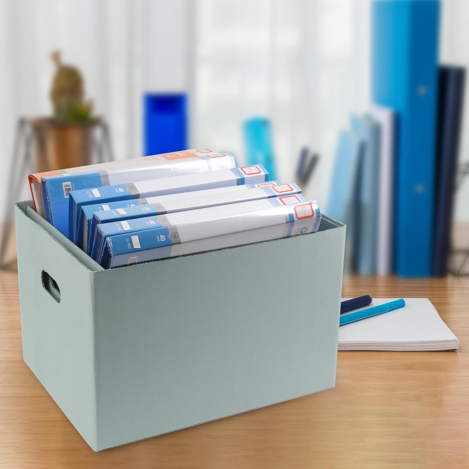 Lineco Archival Record Storage Cartons, Ready-To-Assemble Filing Boxes for Organizing and Storing Documents, Prints, or Photos. Acid-Free, Buffered Corrugated Board, 12x15 x10in, Blue Gray, Pack of 5