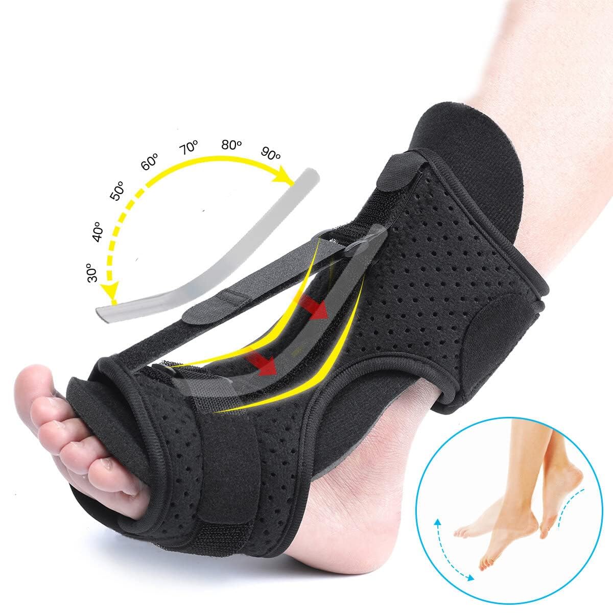 WnewTools Adjustable Plantar Support Elastic Foot Splint Protector Orthotic Foot Drop Brace Achilles Heel Ankle Ache Alleviate with Massage Ball Elastic Strap