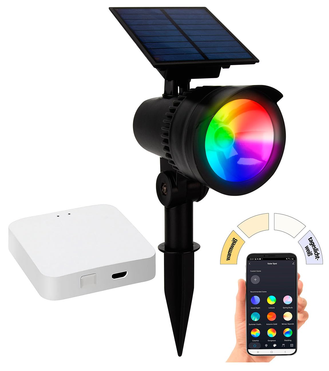 Spot LED solaire connecté et passerelle réseau Mesh [Lunartec]