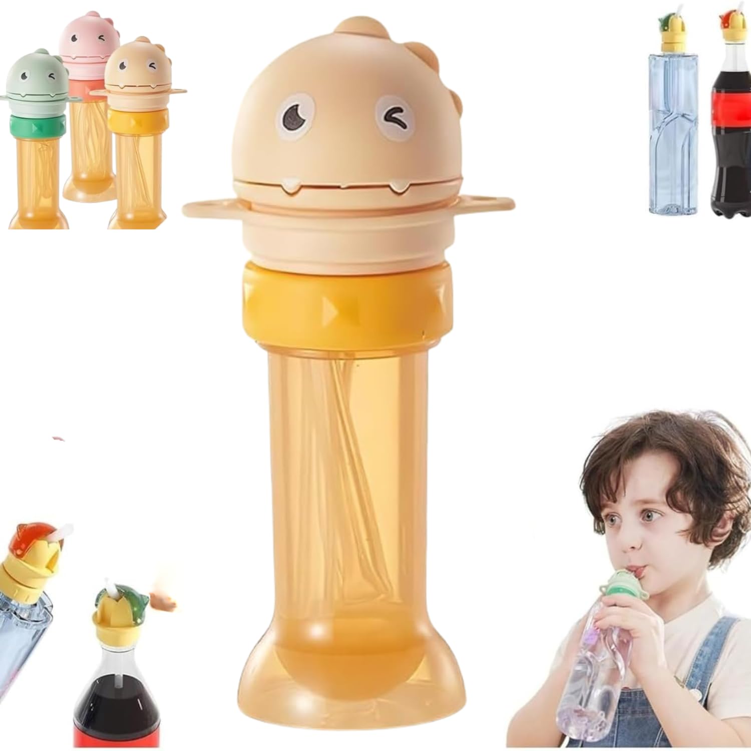 Reusable Children Beverage Water Bottle Straw Lid | Twist Cover Cap | Cute Animal Bottle Topper Straw | Water Bottle Spout Adapter for Most Mineral Water Bottles- 1PC (Multicolour)-image-20