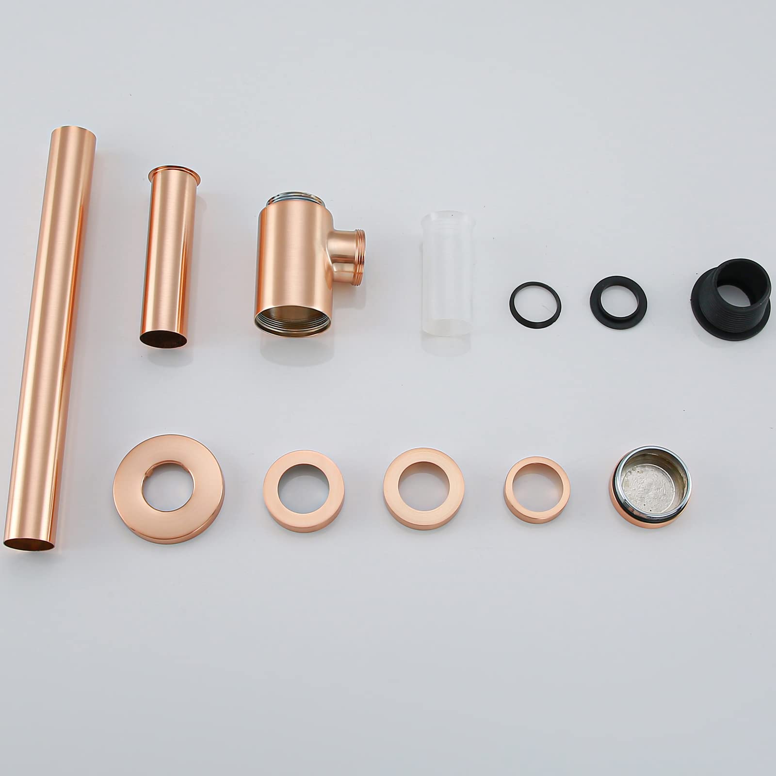 RANDOM Sifone rotondo in ottone, stile contemporaneo, 1 1/4 di scarico per lavabo, kit di scarico P, rame satinato, anche rame antico rosso (oro rosa spazzolato)
