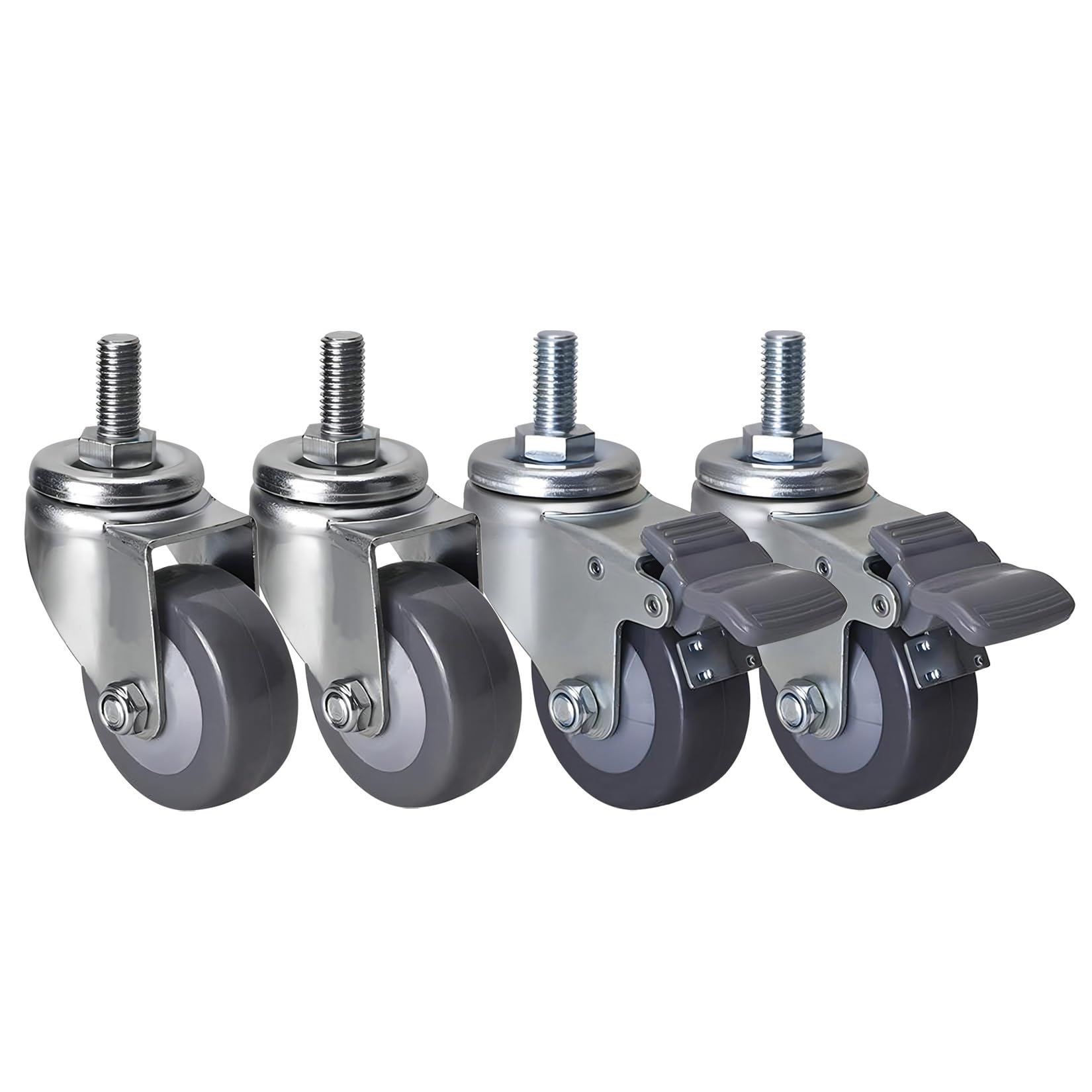 GYRAZXS Polyurethane Wheels M12×25mm Threaded Caster Set of 4 Ø 6m 75mm 100mm Industrial Transport Wheels with Brake Replacement Wheels for Trolleys & Workbenches 210KG Load Capacity