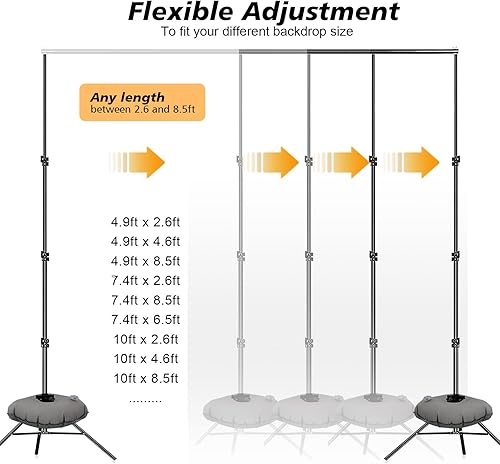 Miniatura 2 de Soporte de telón de fondo, estudio de video fotográfico de 8.5 x 10 pies, soporte ajustable portátil resistente para sesión de fotos, fiestas,