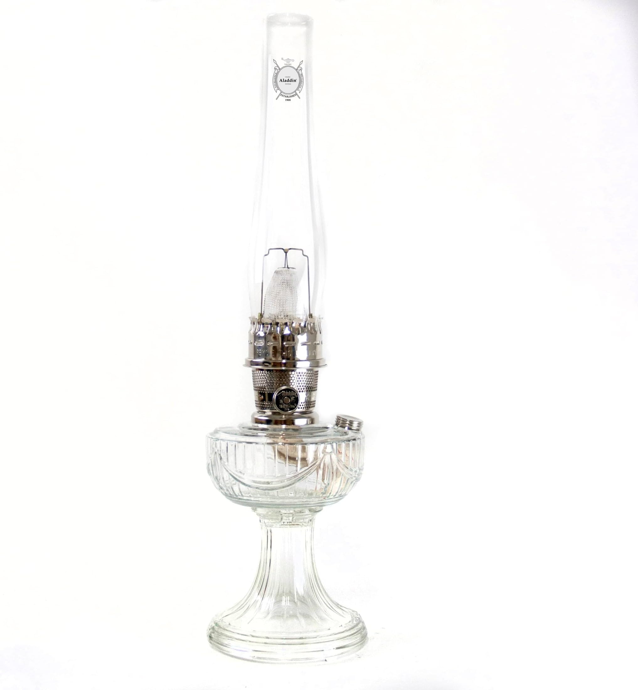 Aladdin Lincoln Drape Oil Lamp - Traditional Classic Indoor Oil or Kerosene Fuel Lamp, Bright White Light, Glass with Nickel Trim, Clear