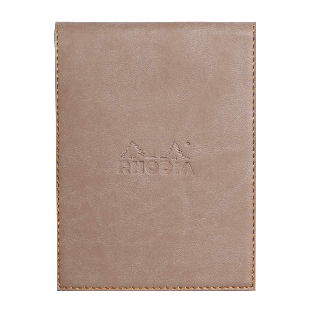 RHODIA 128104C - Clipboard Case + Stapled Notepad No. 12 Taupe - 8.5x12 cm - Small Squares - 80 Detachable Sheets - 80G White Clairefontaine Paper - Pencil Holder - Faux Leather - Rhodiarama