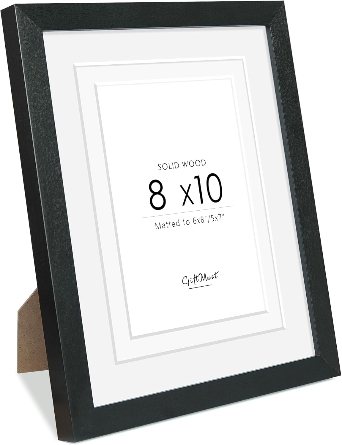 8x10 Set of 4 Solid Wood Picture Frame, Natural Wood Photo Frame with Double mats, Display 5x7 or 6x8 with paper mat, 8 by 10 without mat, Black Picture Frame, Wall mounting or tabletop display - Image 2
