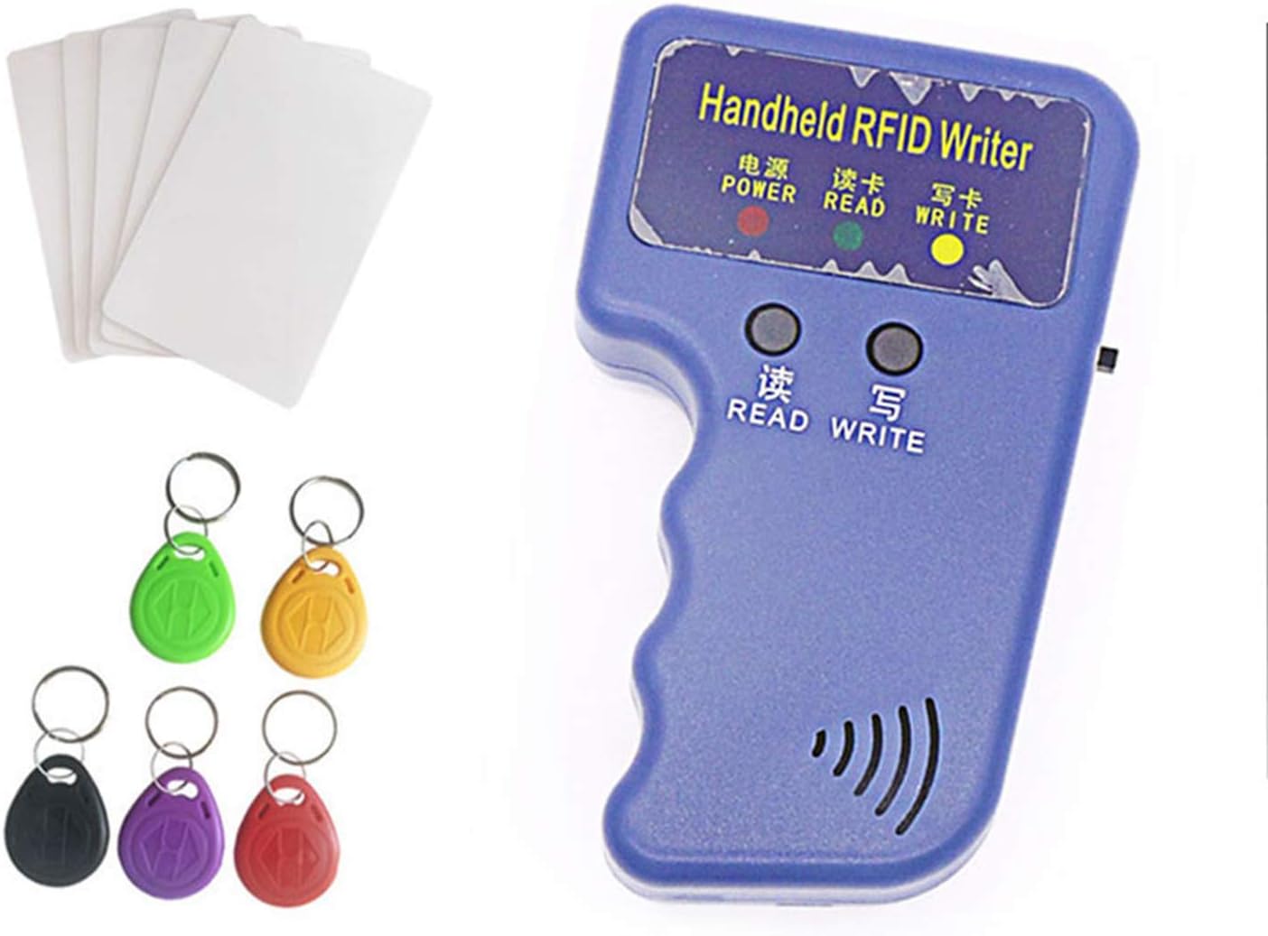 HECERE Handheld ID Copier RFID Smart ID Card Duplicator Used for T5577 keyfobs and Cards+5pcs T5577 Keychains +5 T5577 Cards