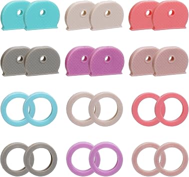 24 Pack Key Covers Caps, Plastic Key Color Identifiers Key Caps Covers Tags Set for Standard Flat House Keys Organization Not Suitable for Odd-Shaped Keys, 6 Colors, 2 Styles
