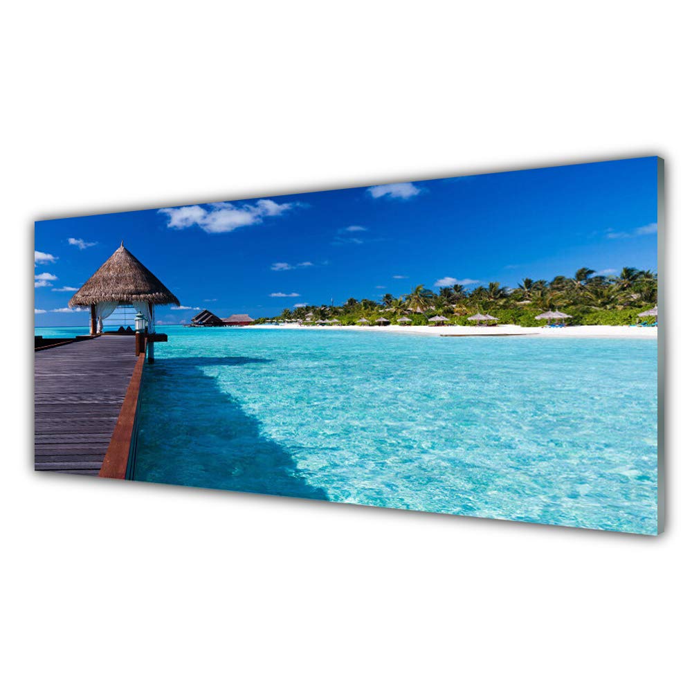 Tableau mural moderne en verre trempé 125x50cm déco design pont de la mer