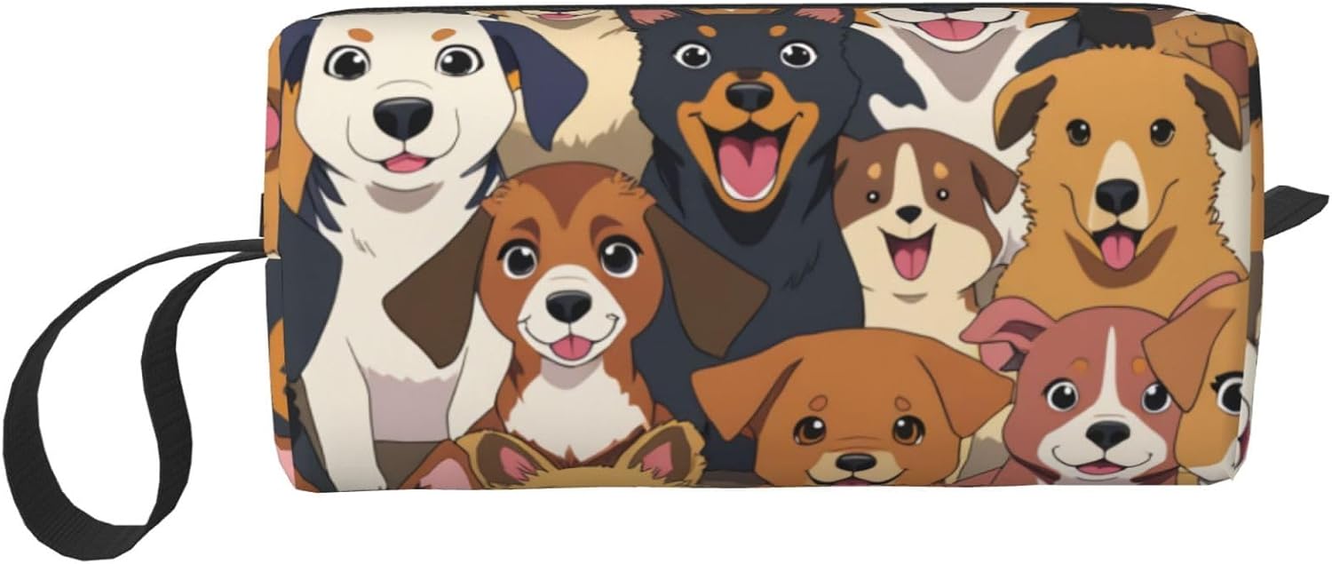 Adorable puppy Makeup Bag Small Compact & Durable Dogs Travel Cosmetic Bag Organizer Oxford Fabric Multi-Purpose Storage Perfect for Travel, Gym, Daily Use