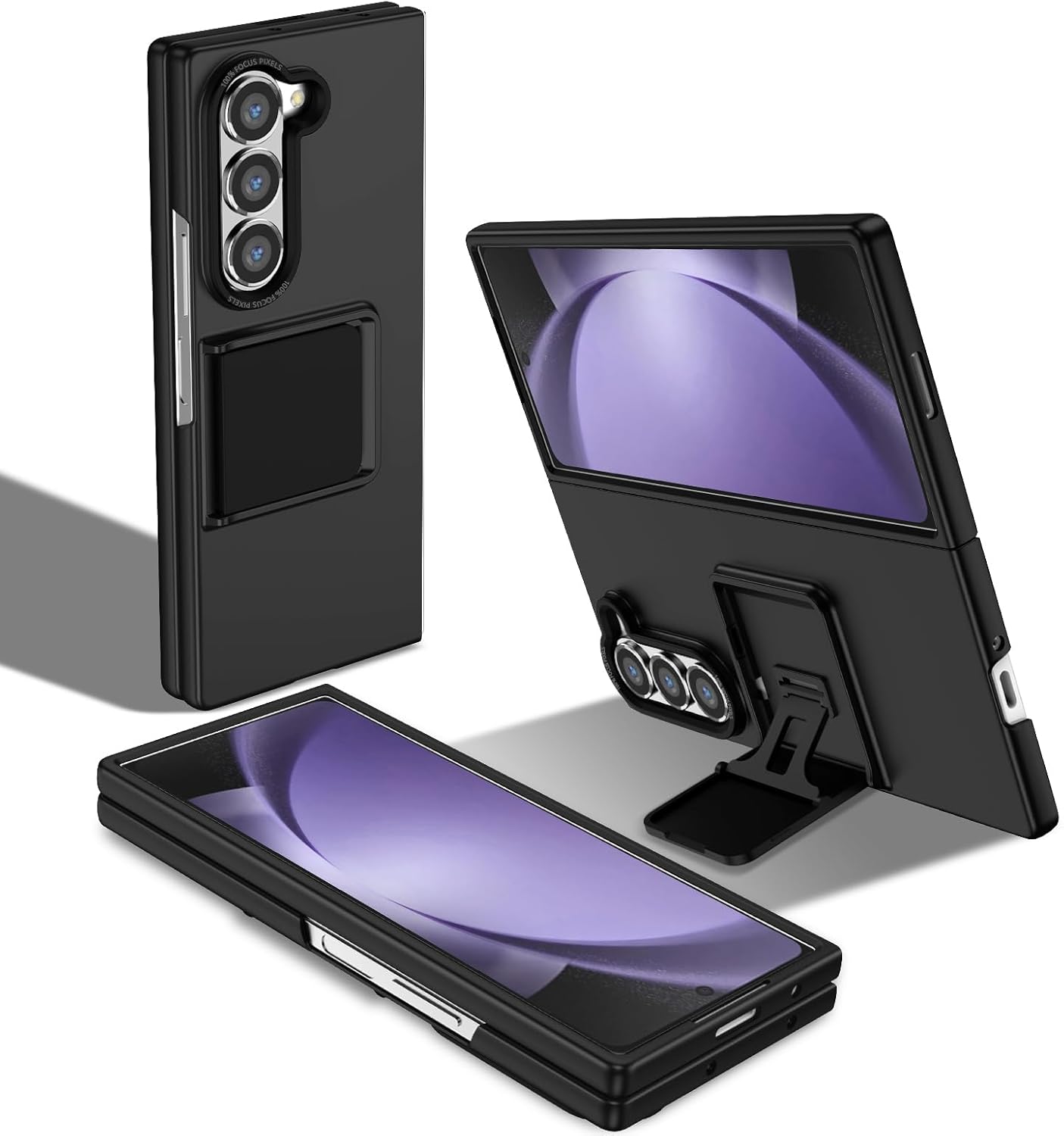 for Samsung Galaxy Z Fold5 5G Case, Armour Rugged Silicone TPU Bumper Tough PC Cover Galaxy Z Fold 5 with Kickstand, Military Shockproof Phone Case for Samsung Z Fold5 Black