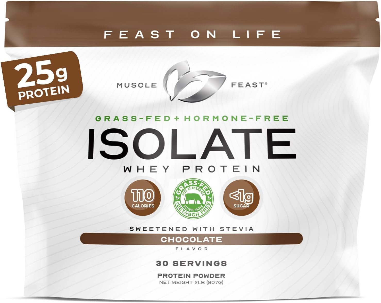 Muscle Feast Isolate Grass-Fed Whey Protein, All Natural Hormone Free Pasture Raised, Whey Isolate Protein Powder for Men and Women, Clean, Gluten-Free, Delicious Isolate Protein - Chocolate, 2lb