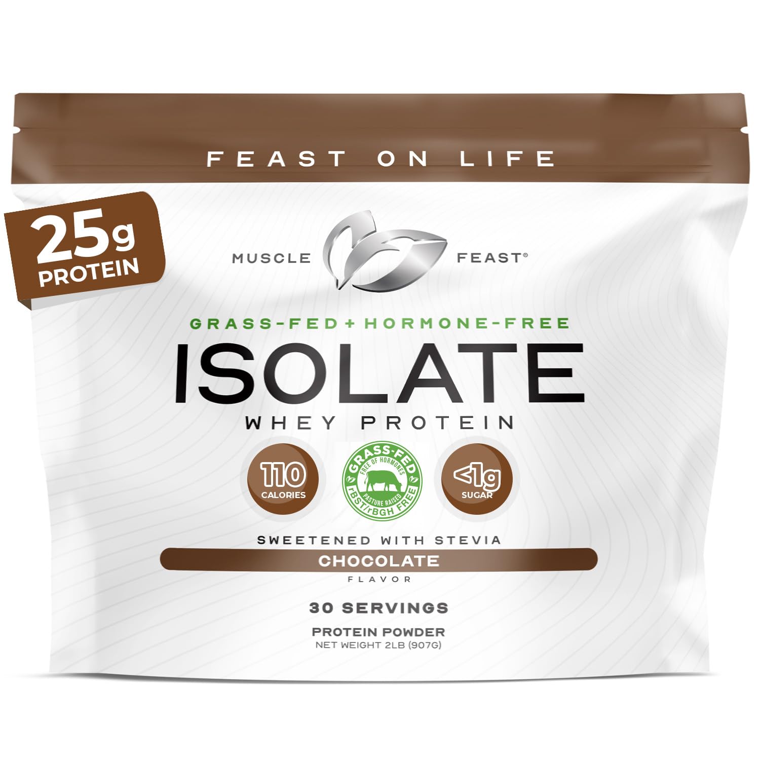 Grass-Fed Whey Protein Isolate, All Natural Hormone Free Pasture Raised, Chocolate, 2lb (37 Servings)