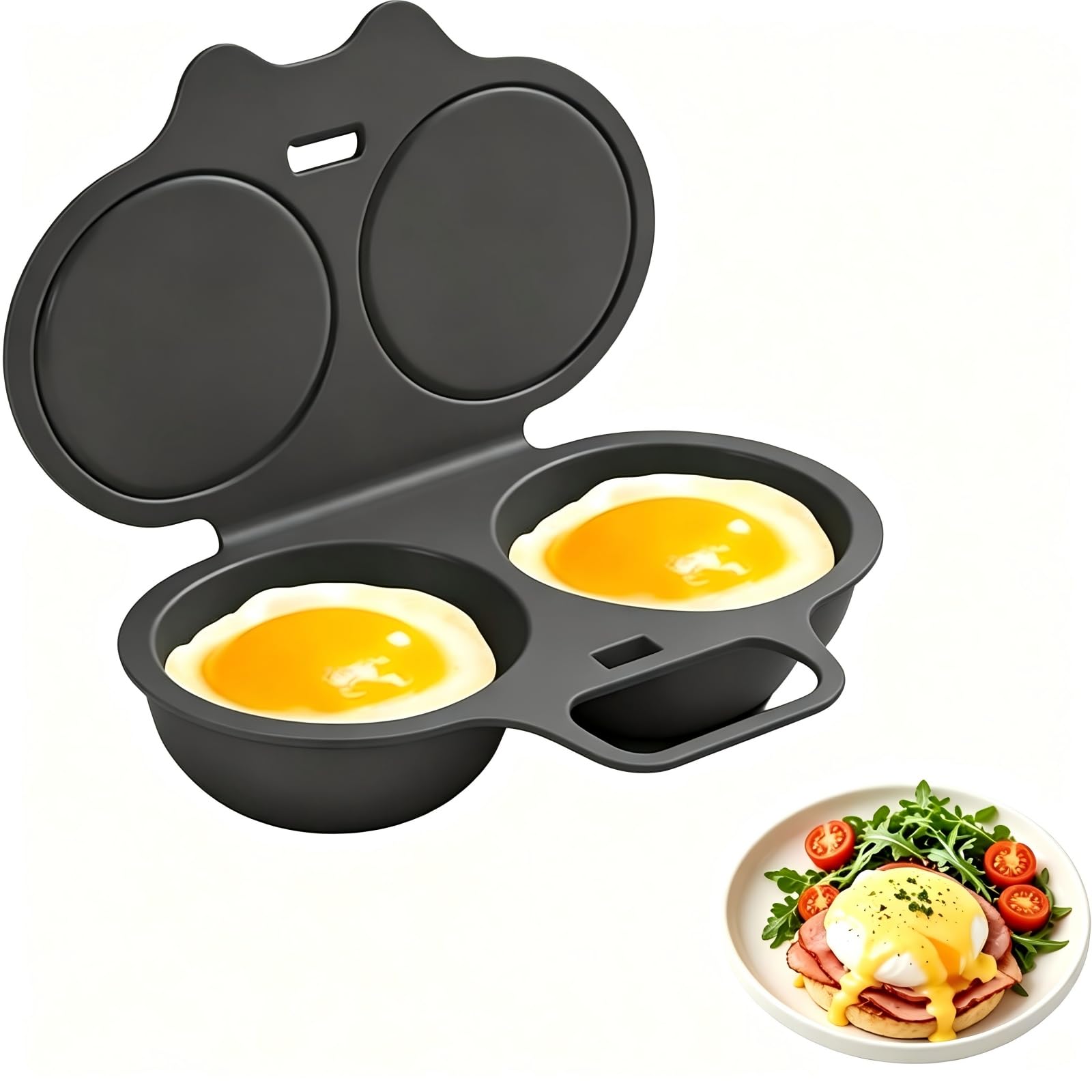 Microwave Egg Poacher For 2 Eggs With Lid Handle,