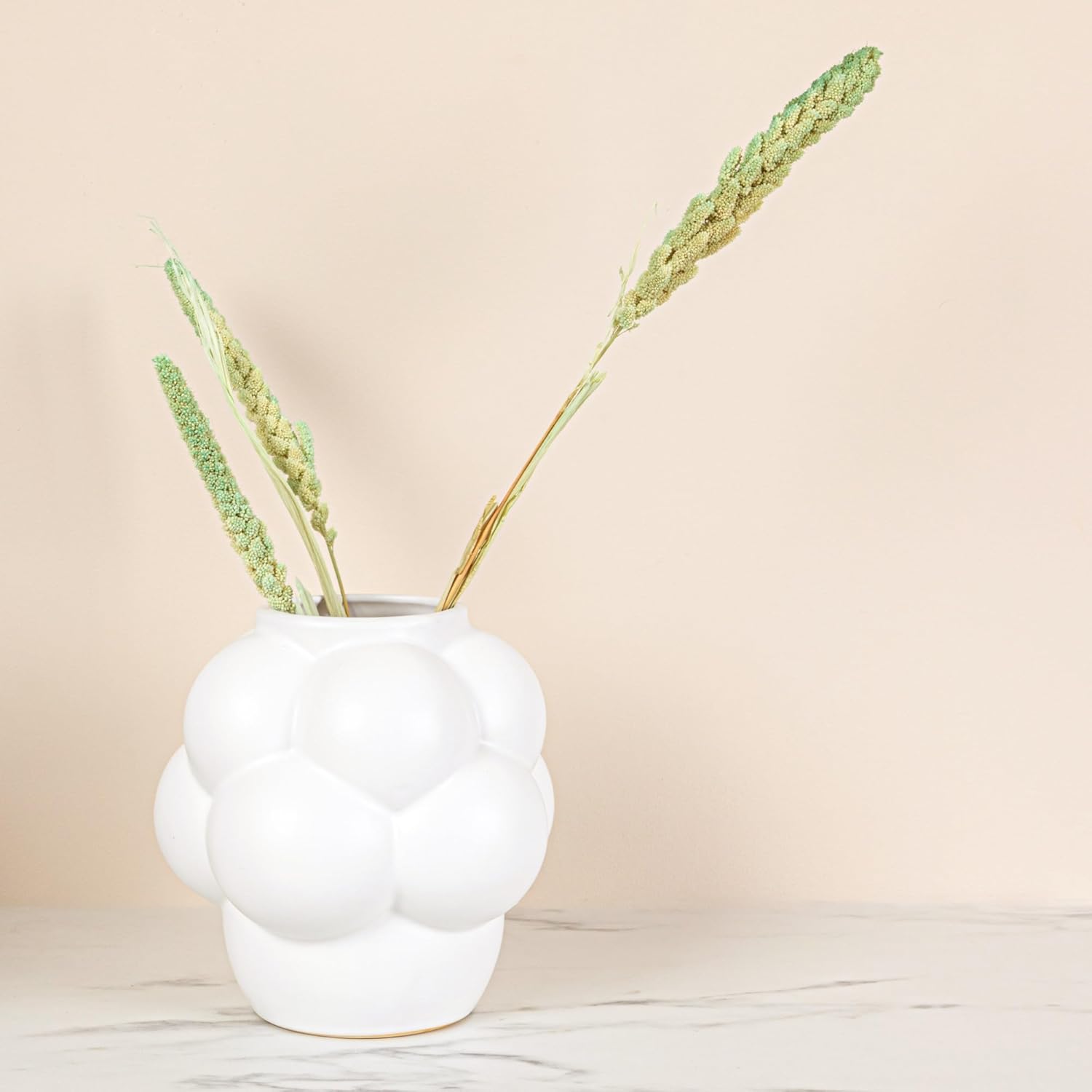 Creative Co-Op Bulbous Stoneware Vase with Raised Dots and Matte Finish, White