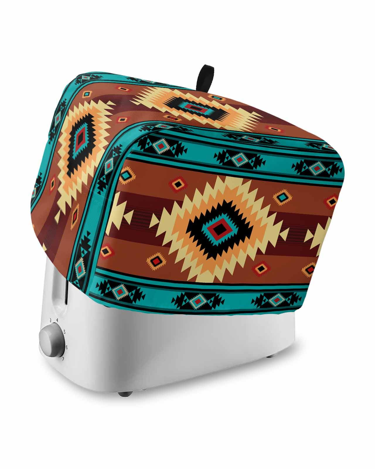 Southwest Multi 2 Slice Toaster Cover Small Appliance Cover Toaster Dustproof Fingerprint Protectors Machine Washable, Turquoise Red Brown Colorful Tribal Geometric