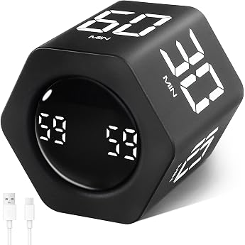 Cuteefun Timer Cube Hexagon Rotating Pomodoro Timer Cube Black
