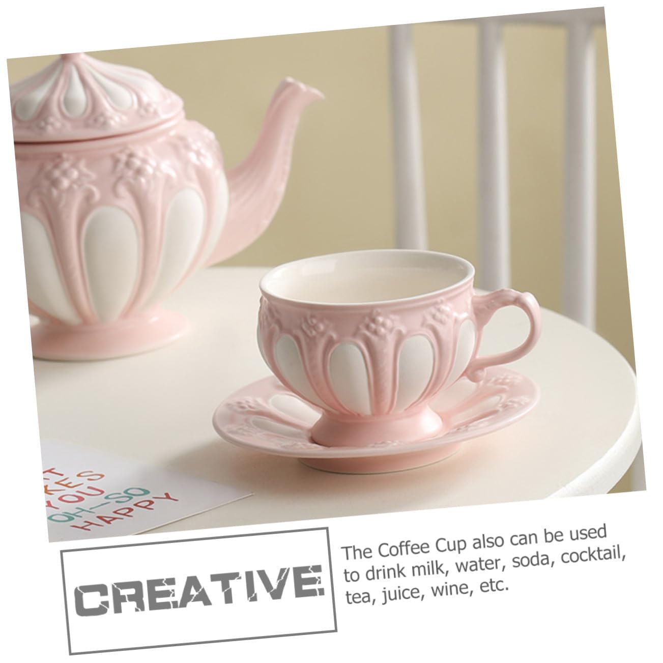 Homoyoyo Juego de Taza de Té y Platillo Rosa 2 Piezas de Cerámica
