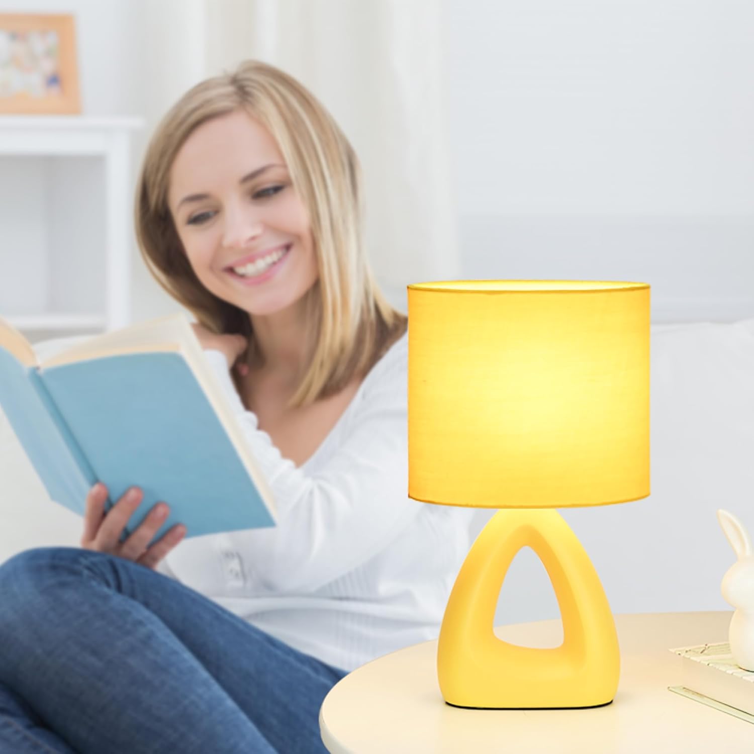 Lampwell LILA Small Table Lamp for Living Room as Bedside Table Lamp for Bedroom,Modern Ceramic Table Lamp,Kids Table Lamp,Night Table Lamp,6.7×3.94×H11.8IN,Bulb Excluded,Yellow Table Lamp