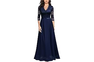 Women's Formal Floral Lace Maxi Dress with Sleeves
