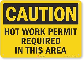 Smartsign U4-1434-RA_14X10 "Caution HOT Work Permit Required in This Area" Reflective Recycled Aluminum Sign, 14" x 10"