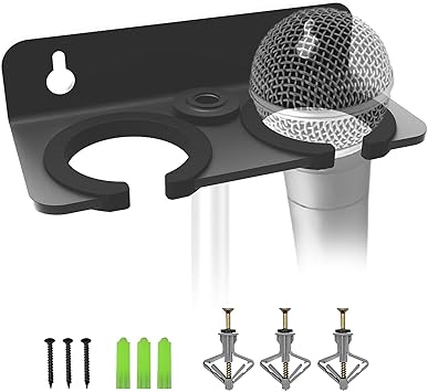 Multi Microphone Holder for Handheld Dynamic, Wired and Wireless Mics Storage Hanger, Double Microphone Stand,Rubber Padding/Wall Mounted or Mounted to 5/8"-27 or 3/8"-16 threaded Stands Attachment