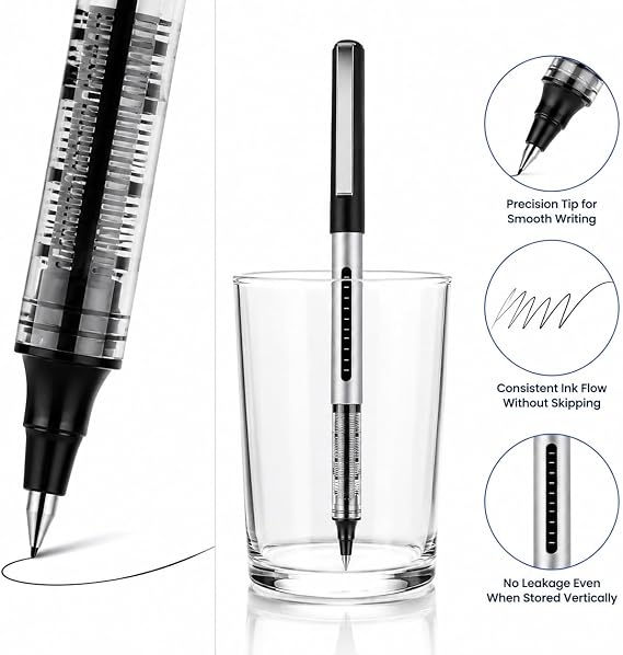 Rollerball Gel Pens 16-Pack, 0.5mm Black Ink Gel Pens for Writing, Quick-Drying Gel Pen Set, Smooth Ballpoint Pens for Note-Taking Sketching, School Office Supplies for Adults Kids