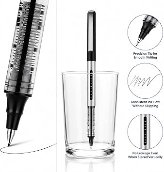 Rollerball Gel Pens 16-Pack, 0.5mm Black Ink Gel Pens for Writing, Quick-Drying Gel Pen Set, Smooth Ballpoint Pens for Note-Taking Sketching, School Office Supplies for Adults Kids