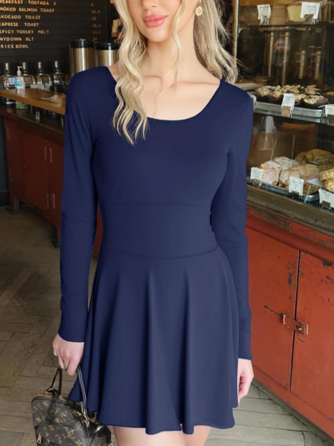 Fisoew Womens 2-in-1 Athletic Tennis Golf Dress Long Sleeve Underneath Workout Active Dresses with Built-in Shorts - Image 7