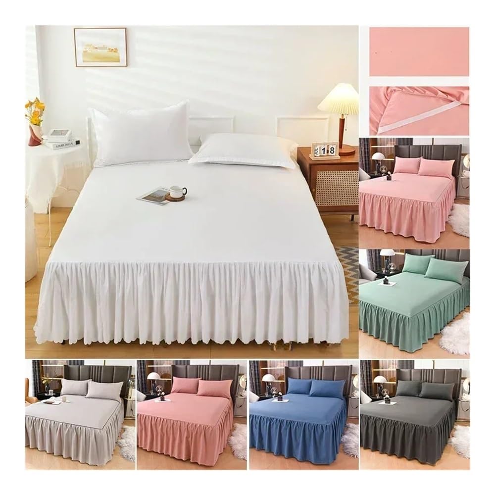 1 falda de cama de color sólido con encaje para todas las estaciones con volantes Queen/King Roupa de Cama(sin funda de almohada) (blanco, 1 falda de 150 x 200 cm)