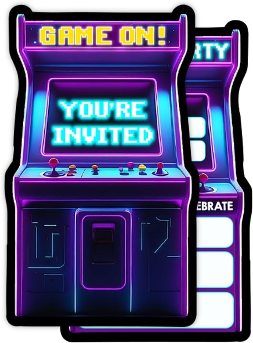 Arcade Games Birthday Party Invitations, Neon Arcade Party Invitations Card for Boys Girls (30 Cards & 30 Envelopes) Arcade Games Birthday Party Invitations, Neon Arcade Party Invitations Card for Boys Girls (30 Cards & 30 Envelopes)