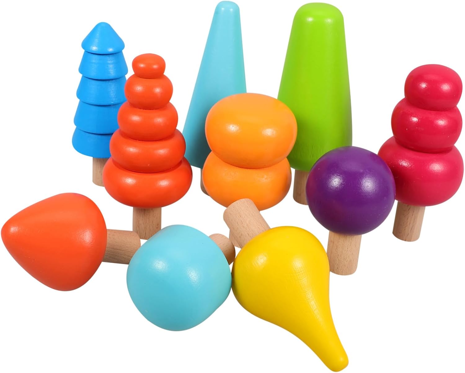 BESPORTBLE 1set Wooden Tree Playset Montessori Educational Toys for Preschoolers Tree Figures for Sorting and Fine Motor Skills Development for Toddlers Learning and Play Activities