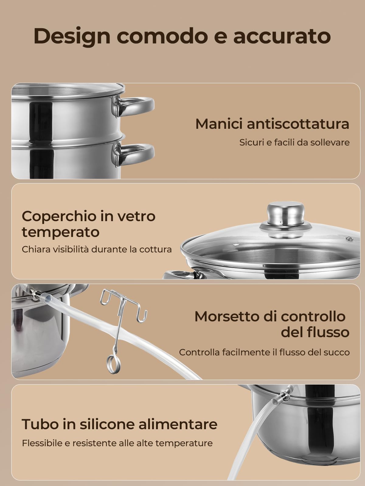 FOHERE Estrattore di Succo a Vapore 5L | Estrattore compatto 2-in-1, Ideale per succhi freschi fatti in casa, gelatina e marmellata
