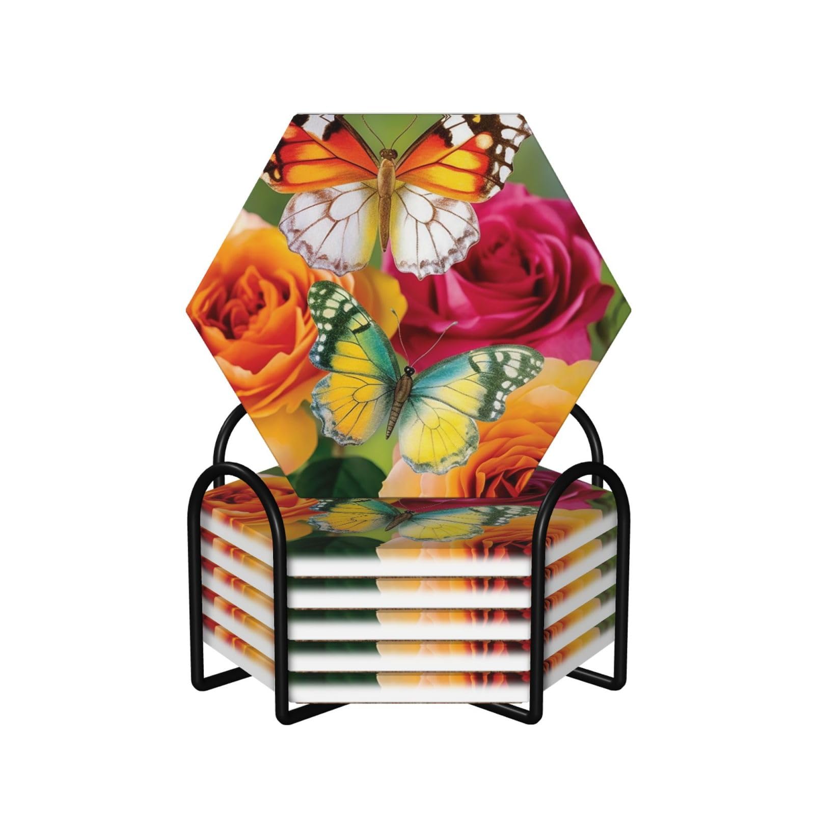 Dessous de verre en céramique hexagonaux avec support (lot de 6)