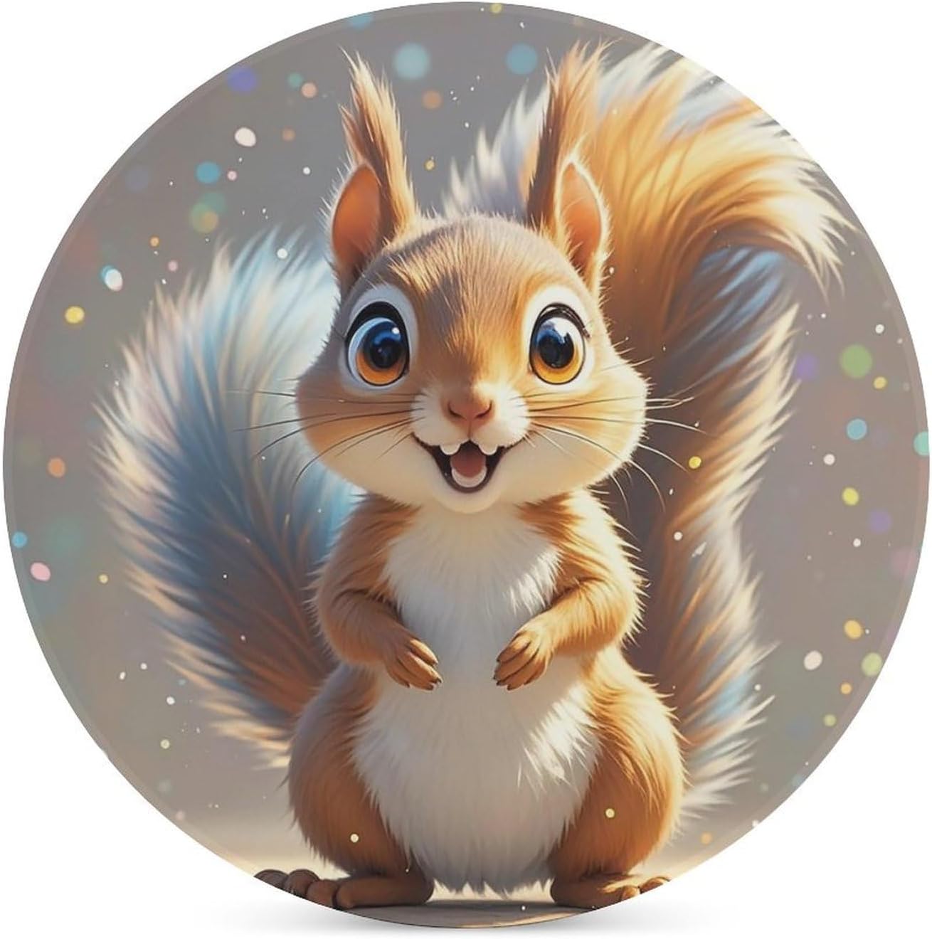 6PCS Squirrel Coasters Non-Slip Round Drink Coasters with Ceramic Stone and Cork Base, Heat Resistant Absorbent 33.00Stone Coaster Set for Kinds of Mugs and Cups, 4 Inch