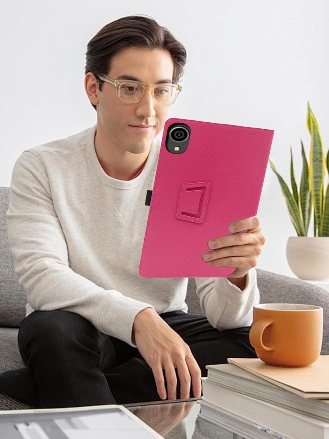 generic for ApoloSign EP103A Android 13 10.1"" Tablet Case,Folding Stand Protective Cover with Pencil Holder and Wrist Strap,Full Protection, Premium PU, Scratch Resistant(Rose Red)