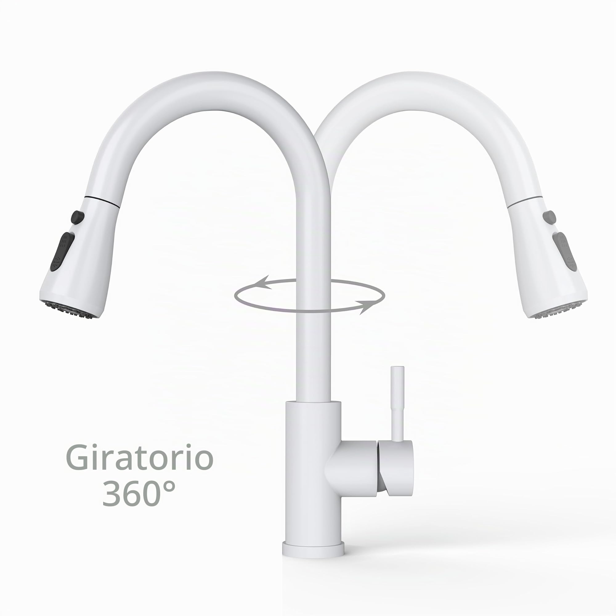 Grifo de cocina, extraíble, blanco, con ducha, giratorio de 360 ​​°, mezclador, cromado, de fregadero de una sola palanca