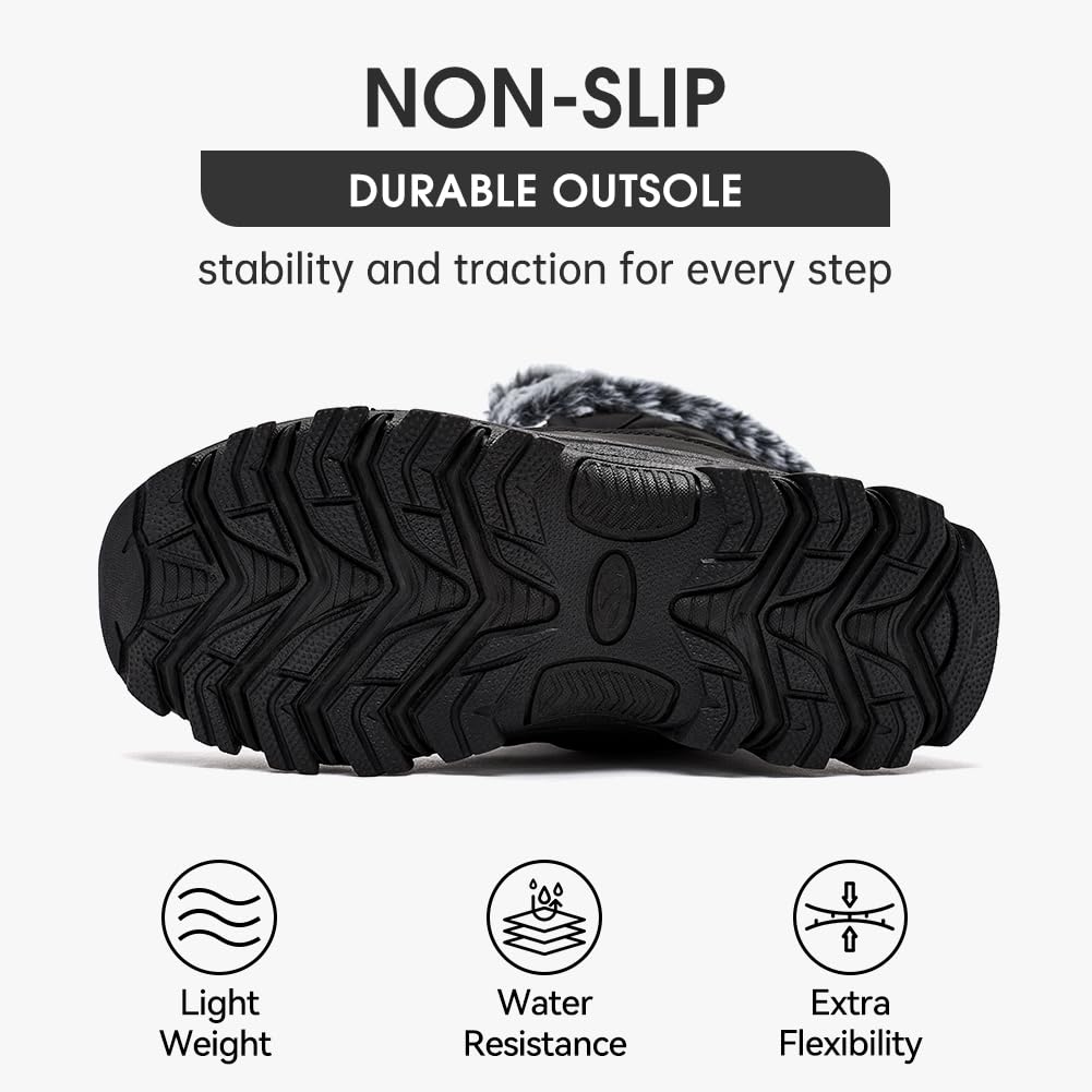 HOBIBEAR Botas de invierno para mujer, cálidas, con forro de piel sintética, botas de nieve para clima frío, para exteriores, resistentes al agua