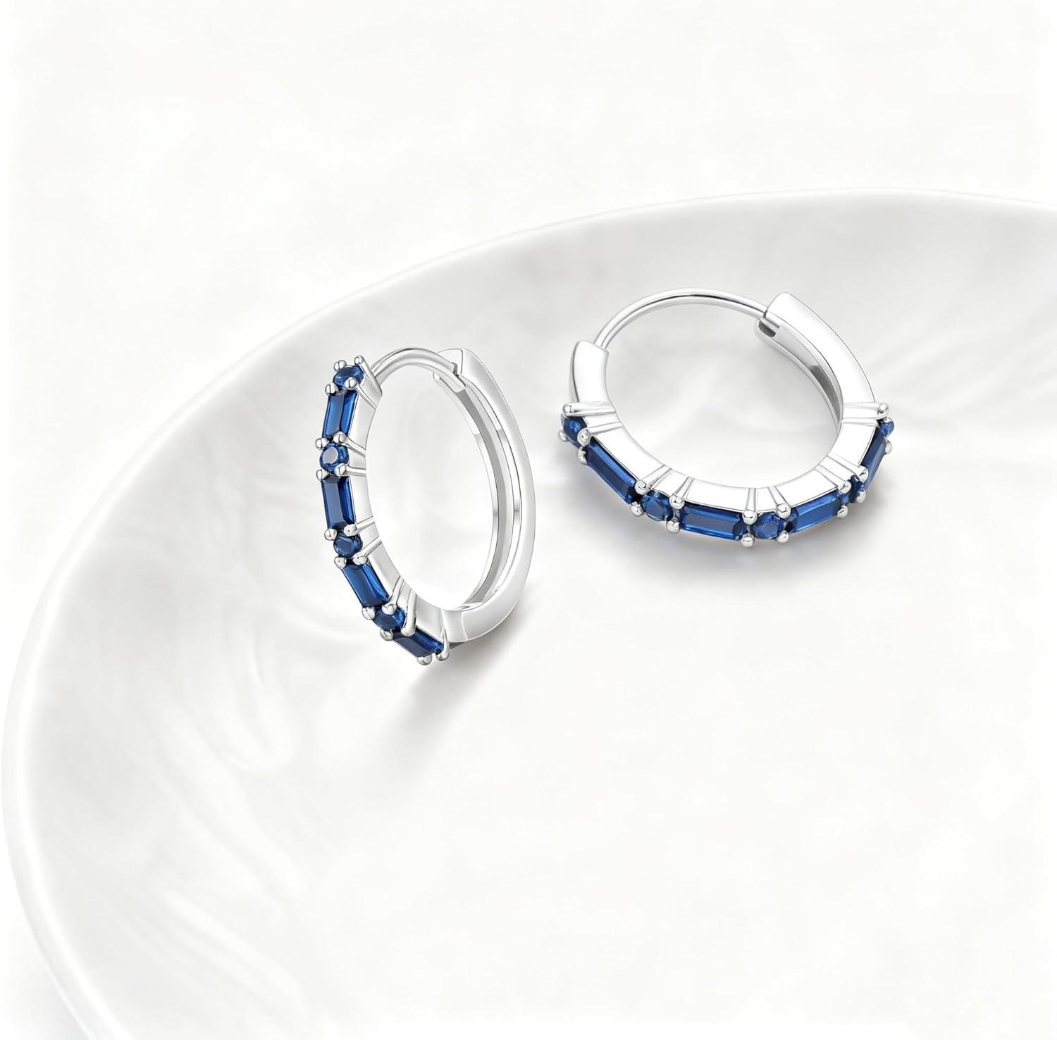 Prismata Small Hoop Birthstone Earrings 925 Sterling Silver Gemstone Round Huggie Hoop 12 Months Birthstone Earrings Birthday Jewelry Gifts for Women Mom Her