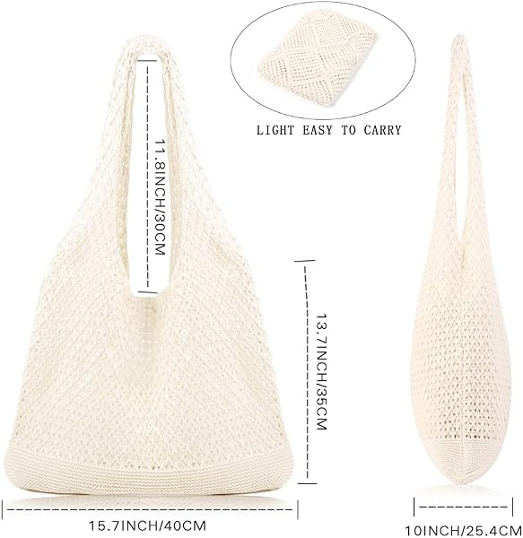 COOKOOKY Crochet Beach Tote bag Summer Beach Bag for Women Aesthetic Mesh Tote Bag Hippie Bag Knit Bag - 4