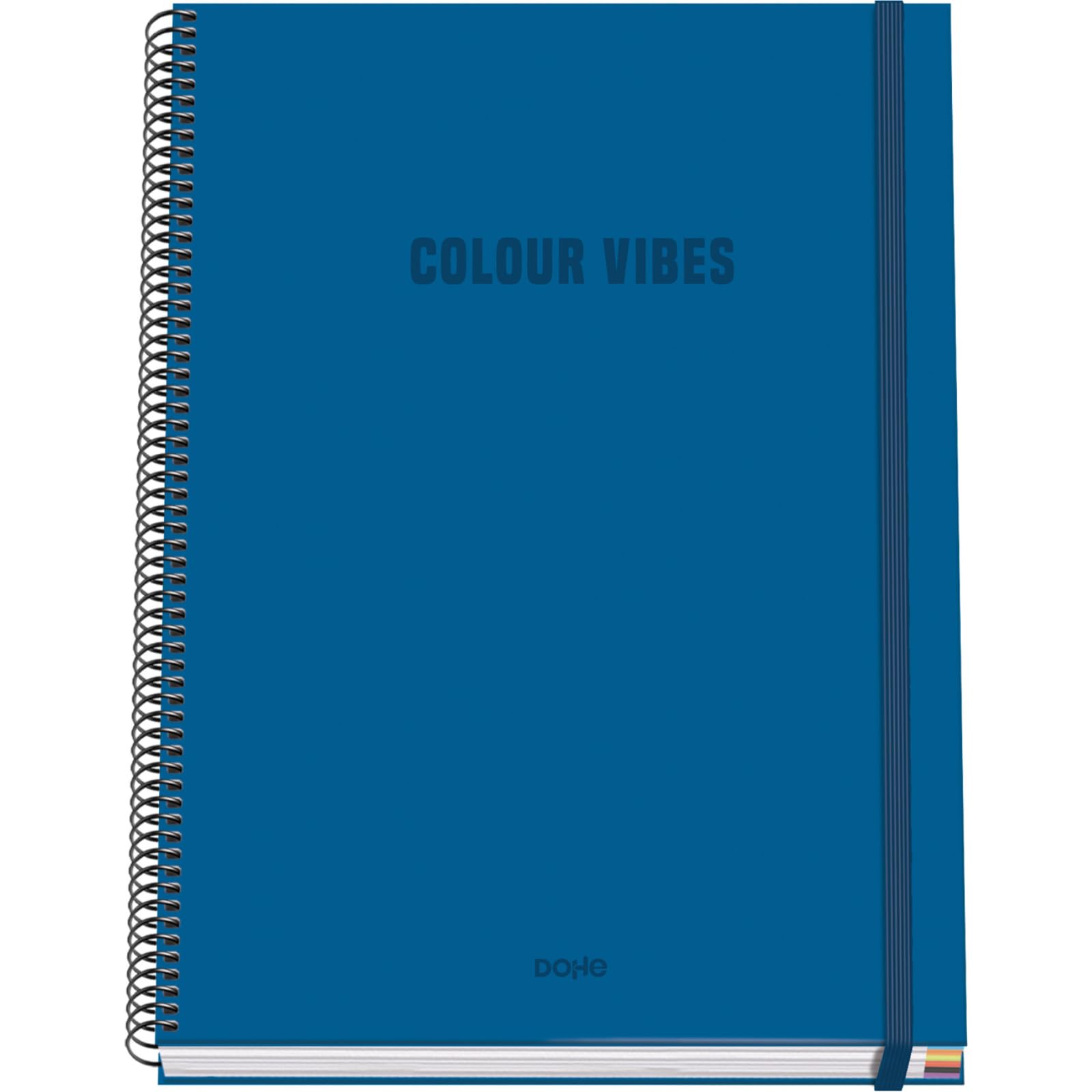 DOHE - A4 Squared Notebook – 100 Sheets, 90 gsm, Size 22.8x30 cm, Hard Cover, Ring-Bound with Elastic Closure, 5 mm Grid, School Supplies – COLOUR VIBES Blue