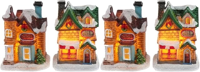 4 pcs Snowy Tree Glow Battery Collections Collection Shop Fireplace Decorations Landscape Snow Accessory Christmas Figurines Figurine Village Decorations, Model Led Scene Xmas