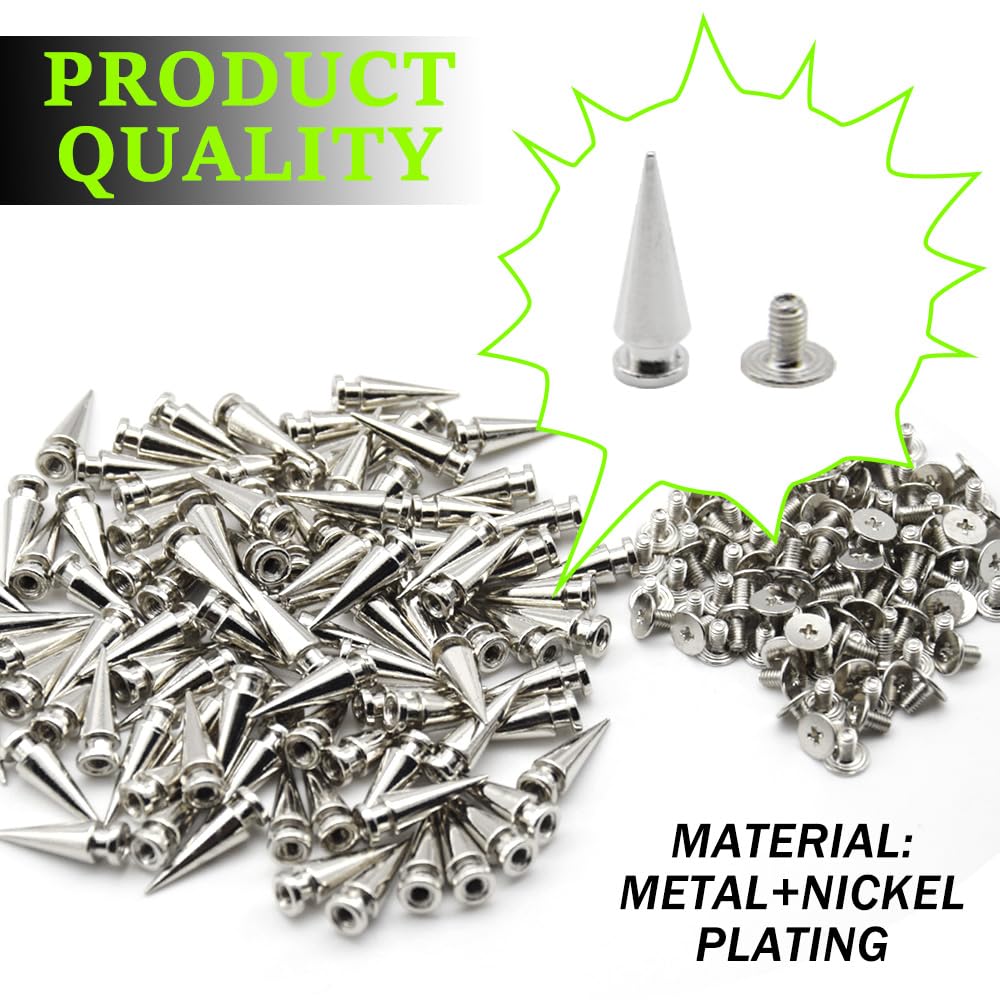CEEYSEE 100Sets Cone Spikes Studs with Screw 7x20mm Punk Metal Rivets Bullet Cone Spikes for DIY Belt Bags Shoes Clothing Decoration Shoes Craft (Silver/7x20mm) - Image 3