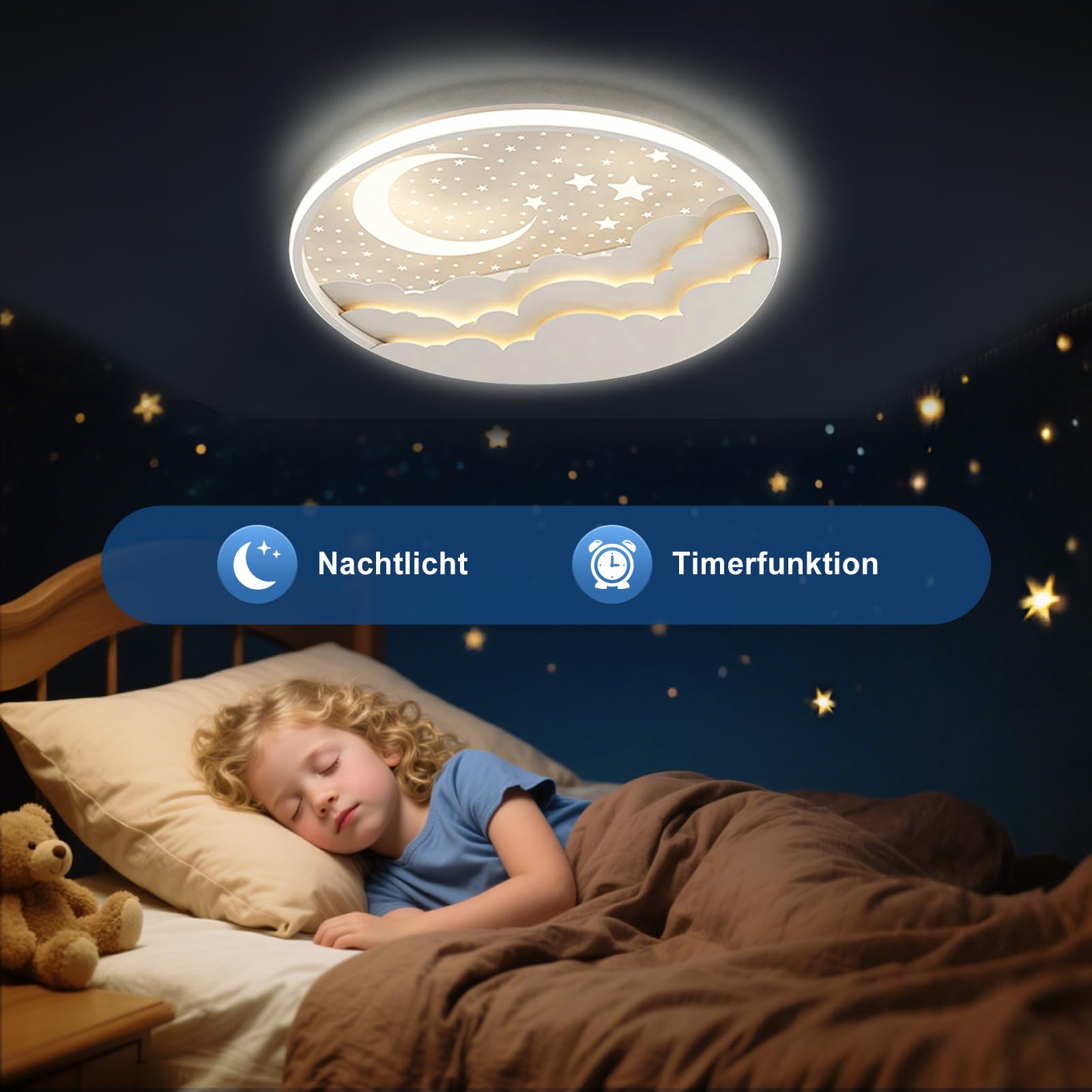 Lampada da soffitto a LED per bambini, 50cm Stella Luna Plafoniera Cameretta Bambini Dimmerabile con Telecomando APP, 3000-6000K, Per Ragazzi Ragazze Cameretta