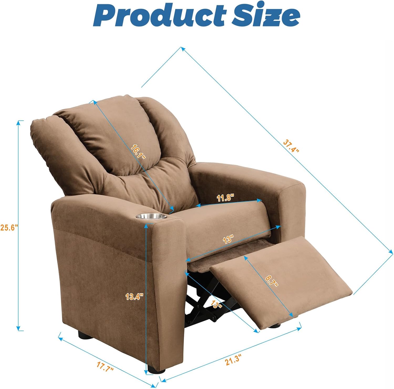 Anwick 2-in-1 Kids Recliner Chair with Cup Holder, Velvet Upholstered Single Sofa with Adjustable Footrest & Backrest, Toddler Recliners for Boys and Girls (Brown)