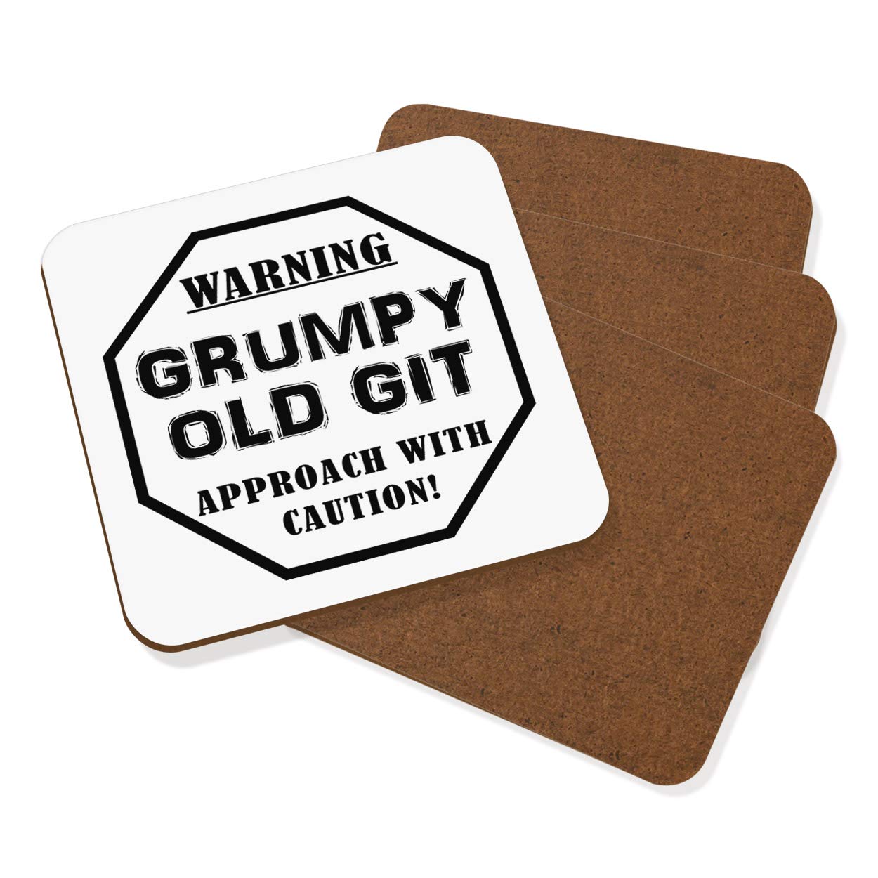 Warning Grumpy Old Git Caution Coaster Drinks Mat Set of 4
