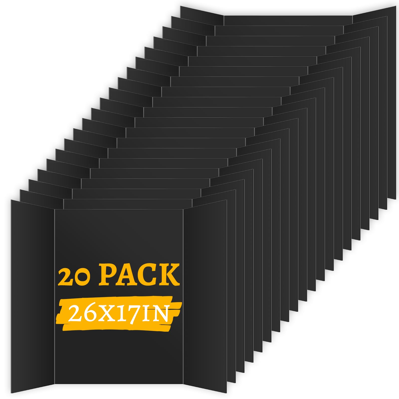 View 1 of 20 Pack Trifold Poster Board (26" x 17"), Black Poster Board for Science Fairs, School Projects, Graduation Party, Event Displays, and Business Presentations
